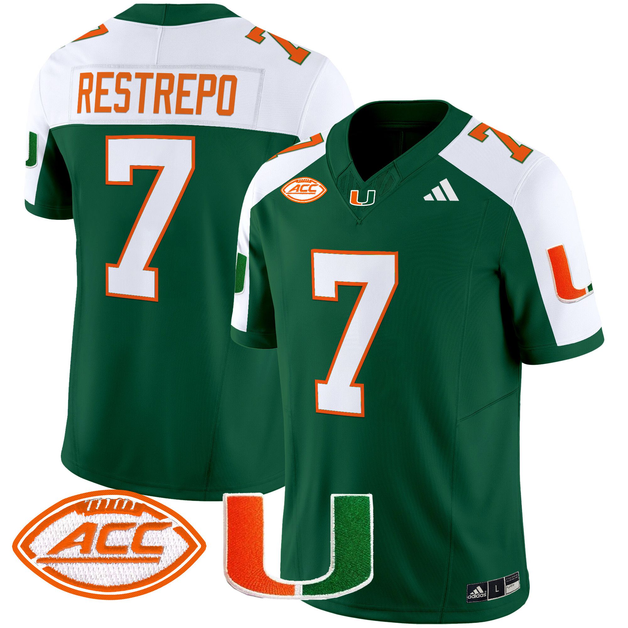 Men Miami Hurricanes #7 Restrepo Green 2024 Vapor Limited NCAA Jersey